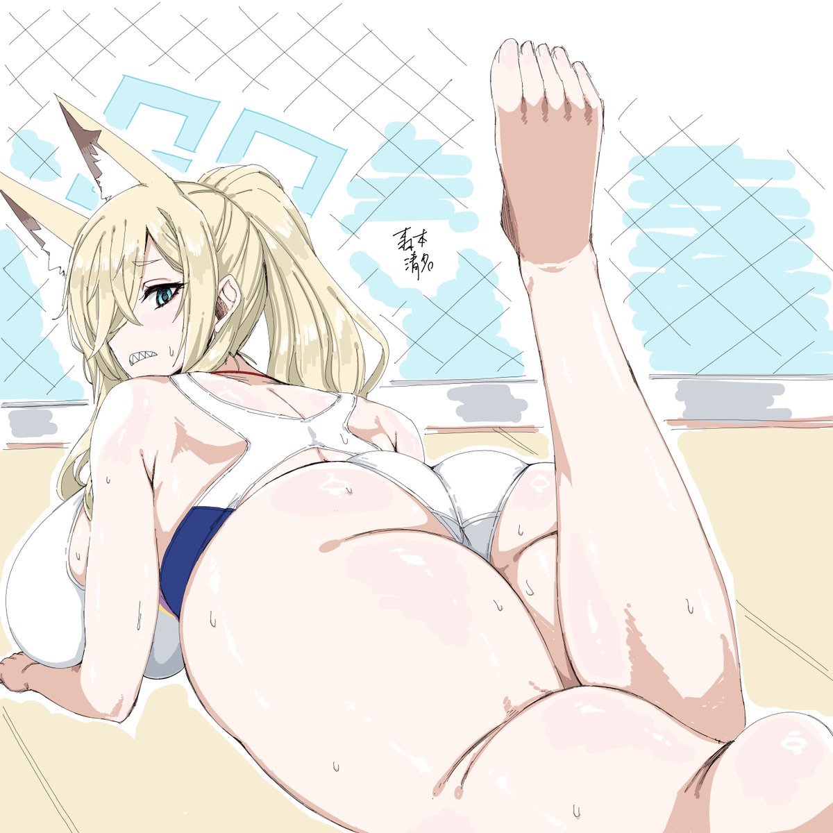 絵チャットのツードロくらいで描いた
健全な水着の尾刃カンナのお尻 