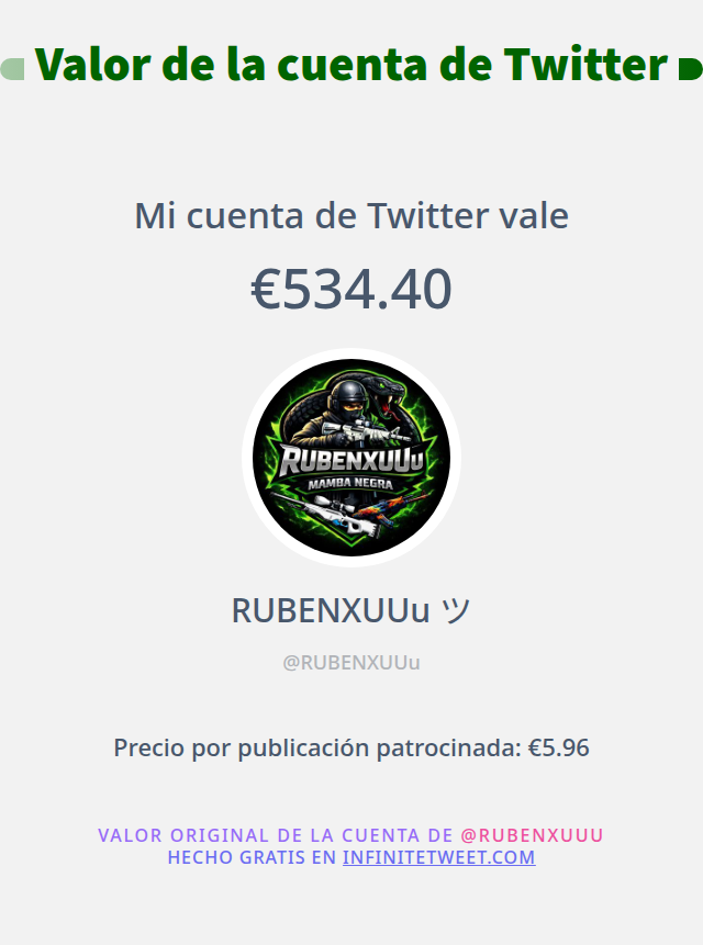 Mi valor en Twitter es de: €534.40

➡️ infinitetweet.me/account-worth?…