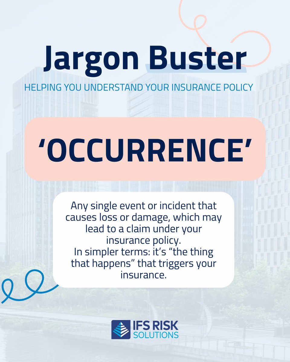 IFS1Risk's tweet image. What’s occurring?👀

It’s the latest edition of our Jargon Buster series - where we break down insurance jargon so you don’t have to. This time, we’re simplifying “occurrence.”

#Insurance #InsuranceBroker #InsuranceClaims #BusinessInsurance #CommercialInsurance