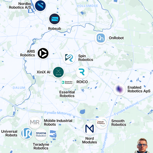 lukas_m_ziegler's tweet photo. Danish city of robotics! 🇩🇰

When I arrived in Odense in 2024, the first thing I saw was robots. Lots of them. 

Cleaning robots greeted me at the station, an autonomous one trailing advertising banners rolled past, and a few minutes later I spotted UR robots playing tic-tac-toe in a shop window.

Odense is one of Europe’s strongest robotics ecosystems, especially for collaborative and industrial robots.

At the center is the Syddansk Universitet - University of Southern Denmark (SDU), which has a leading robotics research department and works closely with startups. Many founders and engineers come directly from SDU labs, making it easy to turn research into real companies.

A major boost to the ecosystem came from the success and acquisitions of Universal Robots and Mobile Industrial Robots. 💰

Their global growth, and later acquisitions created serial founders and angel investors, capital recycled back into new startup, and a strong global reputation for Odense robotics! 

Also startup supporting initiatives like Odense Robotics that help with global commercialization and partnerships (hello Rasmus Festersen 👋🏻).

Because of this, more robotics startups can now be incubated locally, supported by experienced mentors who have already built and scaled global robot companies.

What companies are in their ecosystem:

→ Universal Robots builds collaborative robotic arms (cobots) for flexible industrial automation and was acquired by Teradyne for ~$285M

→ Mobile Industrial Robots (MiR) develops autonomous mobile robots (AMRs) for internal logistics and was acquired by Teradyne for ~$148M

→ Teradyne Robotics is the robotics division of Teradyne

→ OnRobot provides plug-and-play end-of-arm tooling (grippers, sensors, screwdrivers) for collaborative robots and has raised ~$55M+ in funding

→ ROICO develops robotic solutions and automation systems for industrial painting applications

→ Spin Robotics builds collaborative robot torque tools for automated screwdriving in manufacturing 

→ Enabled Robotics develops mobile manipulator robots combining AMRs with robotic arms for flexible logistics automation

→ Nord Modules A/S designs modular top modules for autonomous mobile robots to expand logistics functionality

→ Smooth Robotics ApS develops automated welding solutions for collaborative robots 

→ Essential Robotics builds autonomous solutions for healthcare

→ XiniX AI develops AI software and vision solutions for robotics and industrial automation 

→ ARIS Robotics develops advanced robotic systems for industrial and research applications

→ RobSub builds underwater robotic systems and ROV solutions for marine applications 

→ Nordbo Robotics develops force-torque sensor technology and adaptive control software for robots

I highly recommend visiting Odense for everyone that has an interest in robotics. A must-visit place! 🦾

What city should be next?

~~ 

♻️ Join the weekly robotics newsletter, and never miss any news → https://t.co/GoA3ZuwoPB