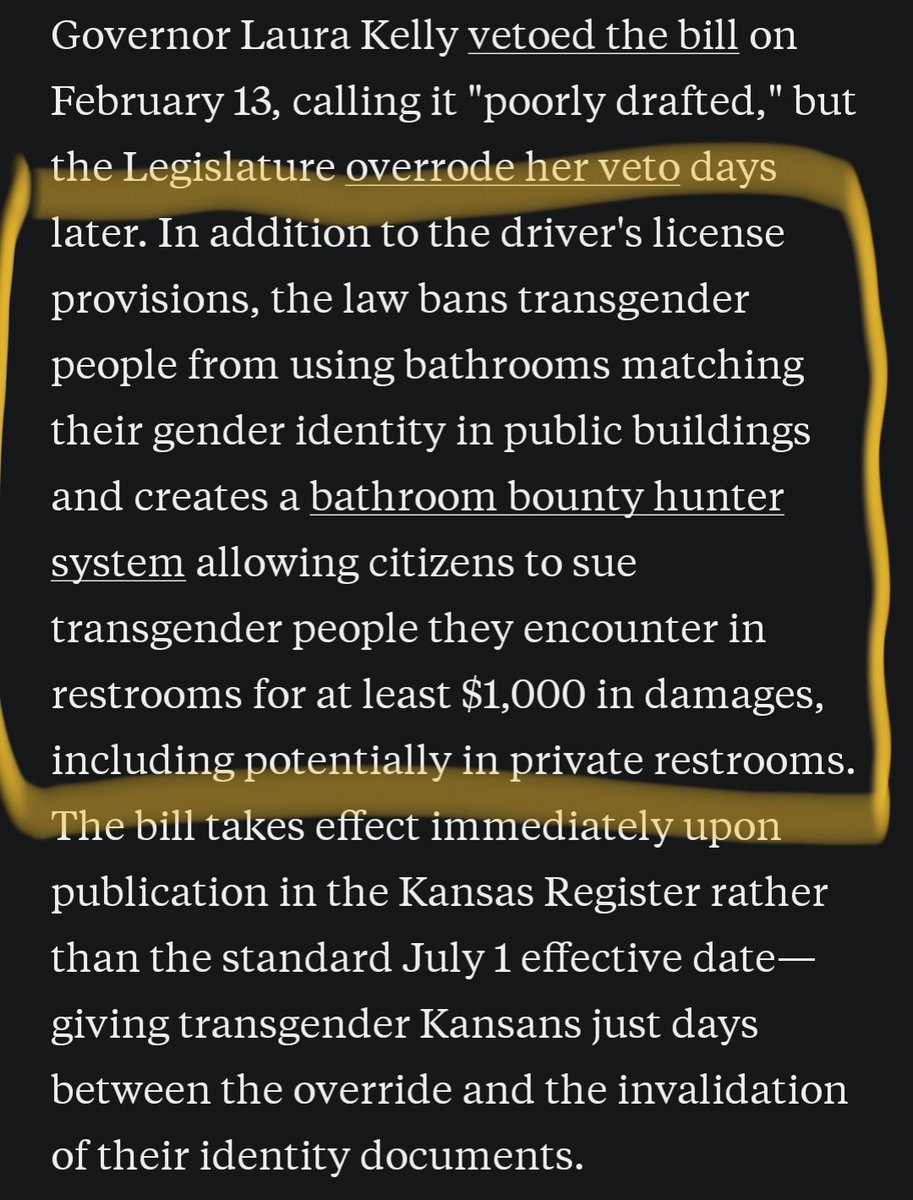 Qveen_Potato's tweet image. The letter those in Kansas received about their DLs and other provisions such as bathroom bounty for citizens who encounter transgender people.