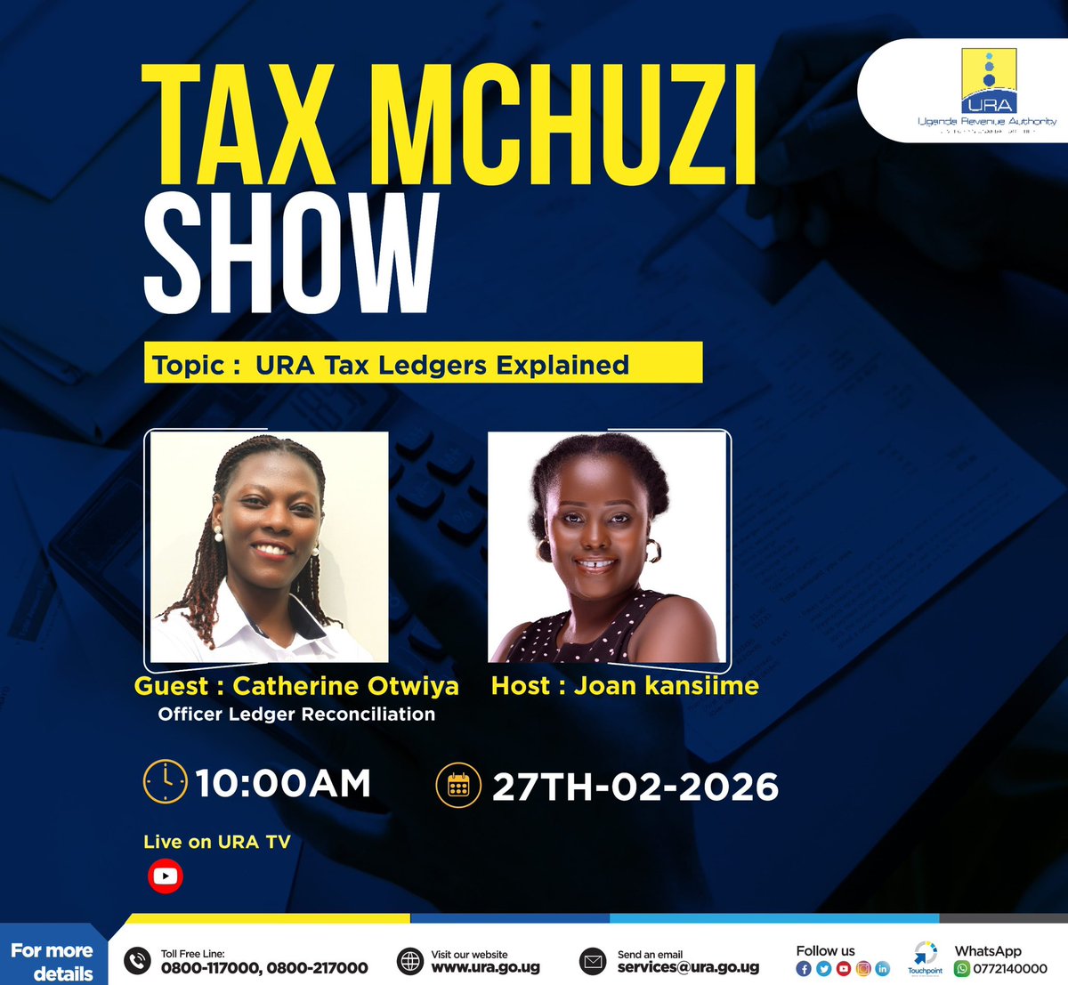 URAuganda's tweet photo. 📢 Schedule update

Tomorrow's #TaxMchuzi moves to 10:00 AM (not 8:00). 

Same topic. Same experts. Just a little later. Join us then. https://t.co/YdgaQbDBME