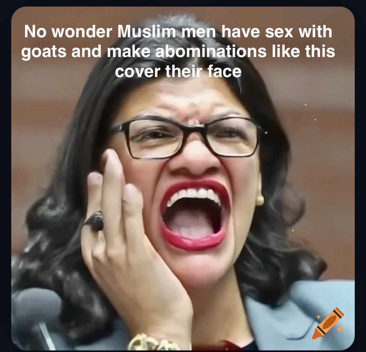 MoPatriota's tweet photo. @CRIXUSwasHERE @WyattCatarina @RepRashida if #mudbutt had a face https://t.co/SxKMeb0B7Y