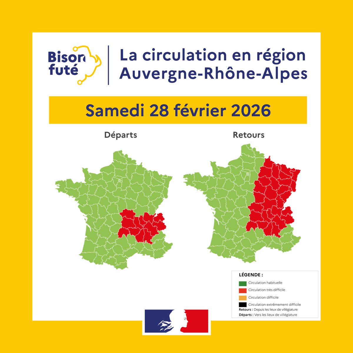prefetrhone's tweet photo. 🚗⚠️ Infos circulation & sécurité automobile

📅 Samedi 28 février : circulation très difficile

🔴 Sens des départs
La journée s’annonce particulièrement compliquée en direction de la région Auvergne-Rhône-Alpes.
Trafic très dense attendu sur :
• A6
• A40
• A43
• RN90
➡️ Du début de la matinée jusqu’en début de soirée.

🔴 Sens des retours
Encombrements très importants attendus :
• en Auvergne-Rhône-Alpes (A40, A43, A46)
• en Bourgogne-Franche-Comté
• dans l’Est (A5, A31, A6)

➡️ Anticipez vos déplacements et adaptez vos horaires si possible.

⚠️ Rappel Airbags Takata : vérifiez votre véhicule !
De nombreuses marques automobiles sont concernées par un rappel d’airbags défectueux pouvant provoquer des blessures graves, voire mortelles.
✅ La réparation est gratuite et rapide.
🚨 Si votre véhicule fait l’objet d’un “Stop Drive”, n’attendez pas.

👉 Vérifiez si votre voiture est concernée sur le site du Ministère de la Transition écologique :
https://t.co/GAEShaHqQX

Munissez-vous de votre numéro VIN (carte grise) et contactez un garage de votre marque si nécessaire.