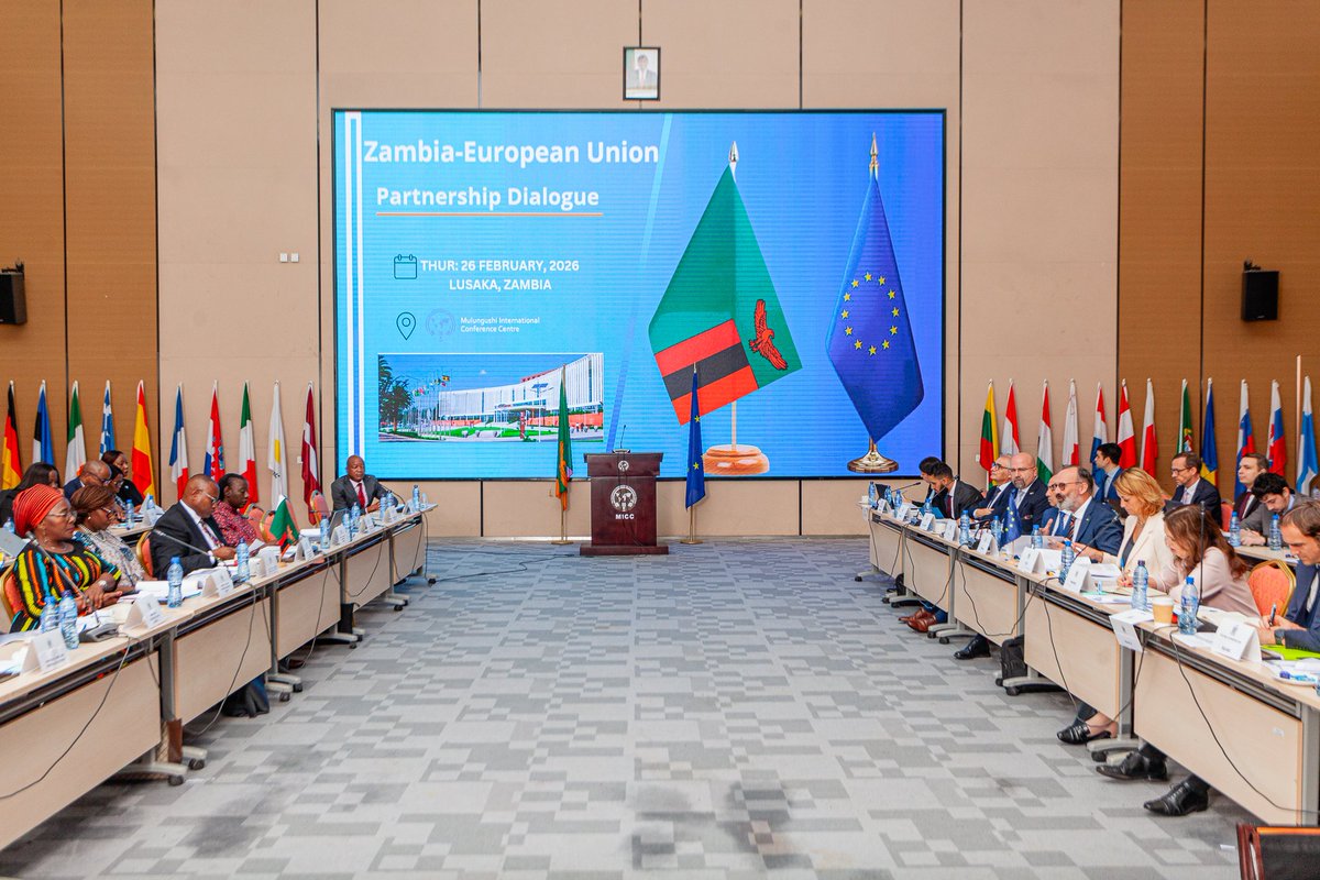 EUinZambia's tweet photo. 2026 🇪🇺🇿🇲Partnership Dialogue underway in Lusaka, co-chaired by @EUAmbZambia & @MulamboHaimbeSC, discussing strategic priorities of the partnership.
🇿🇲🇪🇺 #PartnersinChange #GlobalGateway https://t.co/wAnnVd3zj4