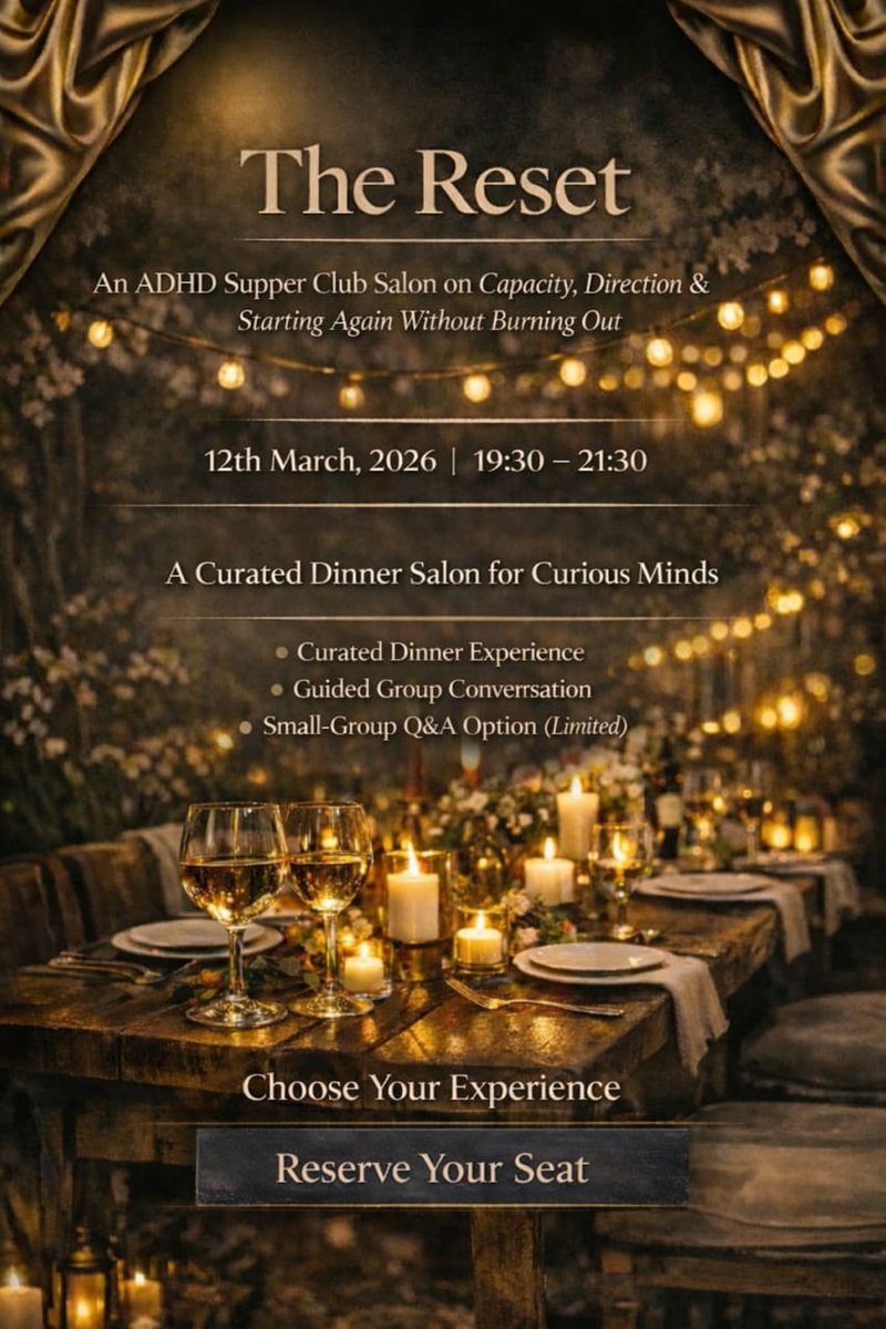 ✨ ADHD Supper Club – March Edition: The Reset

An intimate hosted dinner for curious, neuro-magical minds.
Good food, meaningful conversation, and a thoughtfully curated table.

👉 Reserve your seat:
annadaphna.com/event-details/…

#ADHDSupperClub #ADHD #Neurodiversity #ADHDCommunity