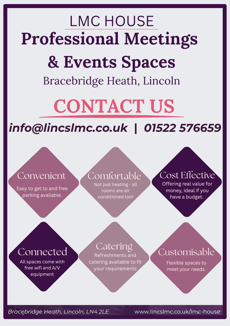 Hosting a meeting or event soon? 

Our rooms at LMC House in Bracebridge Heath are ready to welcome you! 

Whether it's a training day, board meeting, workshop or networking event, we've got space to suit your needs! 

Get in touch today!

lincslmc.co.uk/lmc-house/