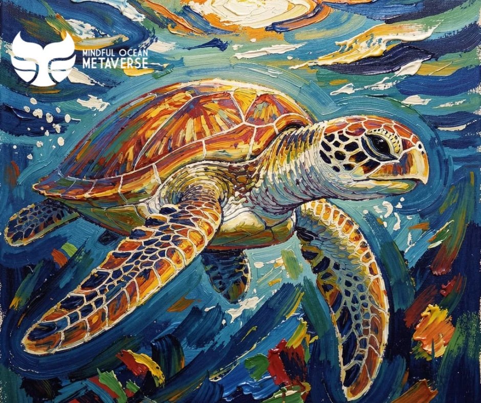 🐢🌊 Powerful Wing Strokes! Sea turtles swim using long, powerful strokes of their front flippers, almost like flying underwater. Their back flippers help steer and stabilize their direction. #MindfulOceanMetaverse #MakeArtSaveOcean #OceanTrivia