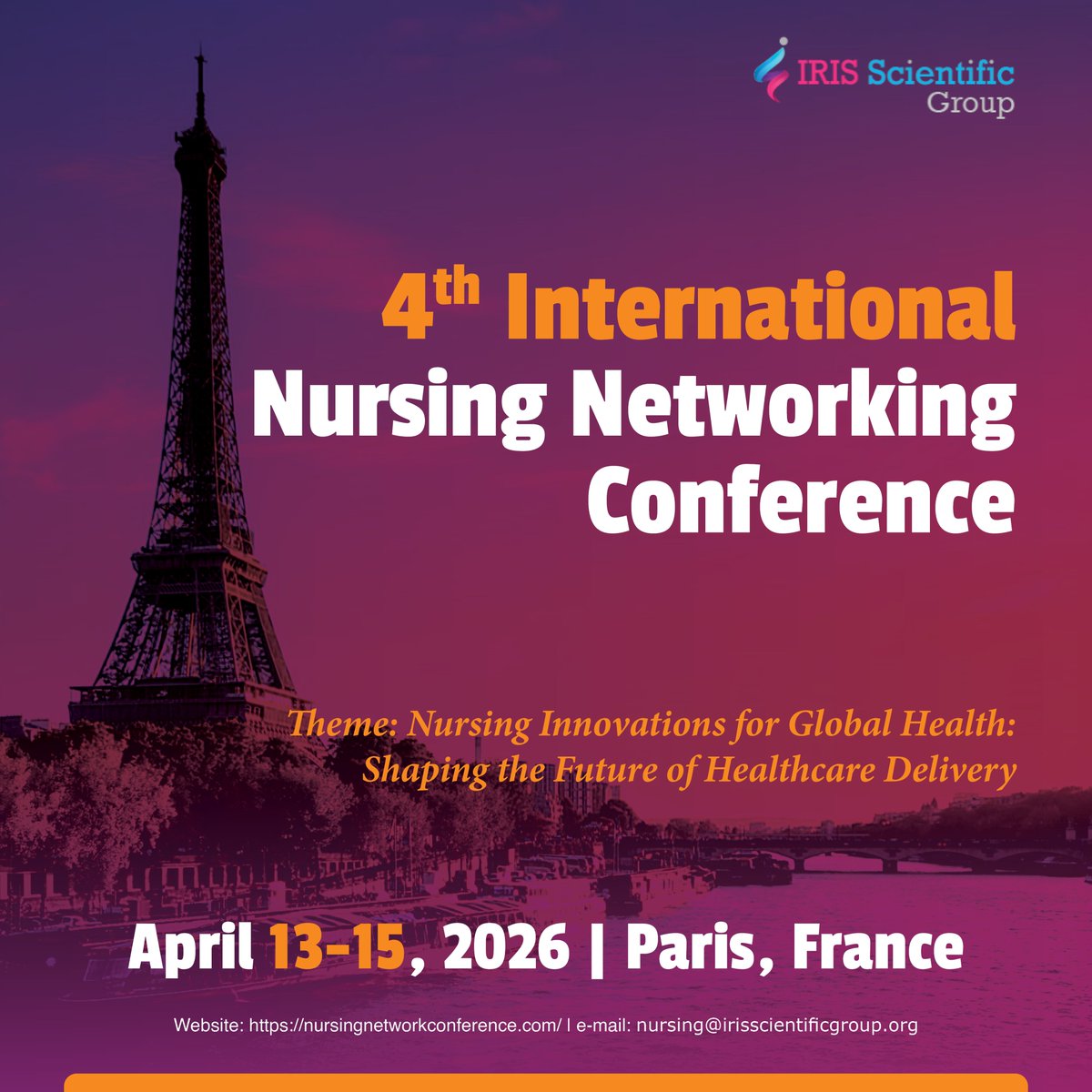 NursingIris's tweet photo. 🌍 Excited for the 4th International Nursing Networking Conference (INNC 2026)!
🩺 Join global nursing professionals april 13–15, 2026 in Paris, France 🇫🇷 + Hybrid (Online)
📌 Theme: Nursing Innovations for Global Health!
https://t.co/i4QMFRAhc5
#INNC2026 #NursingConference https://t.co/0aYtKaJedj