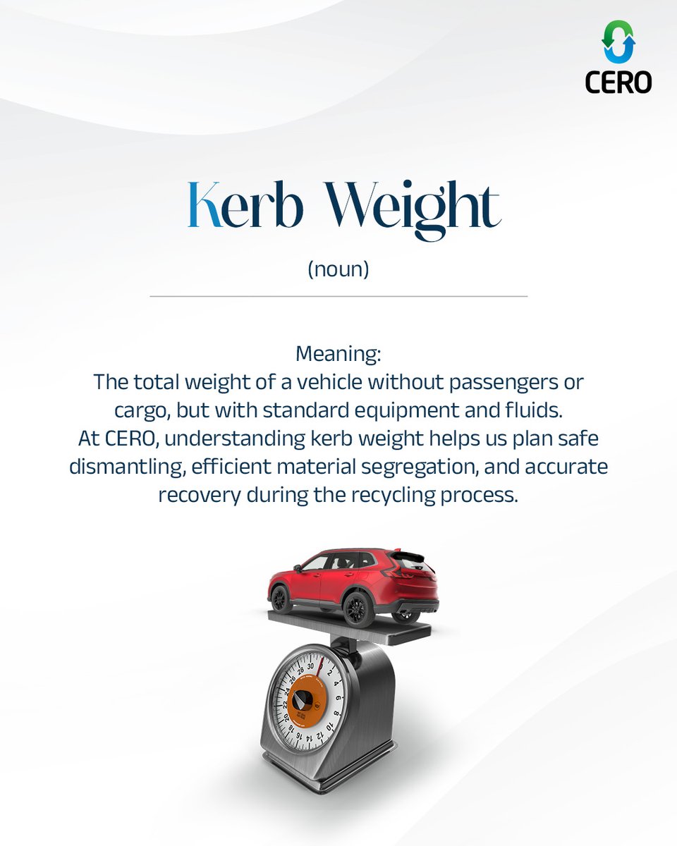 K is for Kerb Weight — a key measure that supports safe, efficient, and responsible vehicle recycling.

At CERO, every detail matters when it comes to maximising recovery and protecting the environment.

#CeroRecycling #VehicleRecycling #Process #GreenerFuture