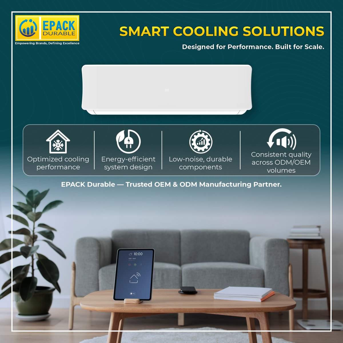 epack_durable's tweet photo. Smart Cooling. Scalable Manufacturing.
#EPACK Durable delivers energy-efficient, low-noise air conditioning solutions engineered for performance and consistent OEM volumes. Built for brands that demand reliability and speed-to-market.
Trusted OEM &amp; ODM Manufacturing Partner. https://t.co/gtlzW7DW5V
