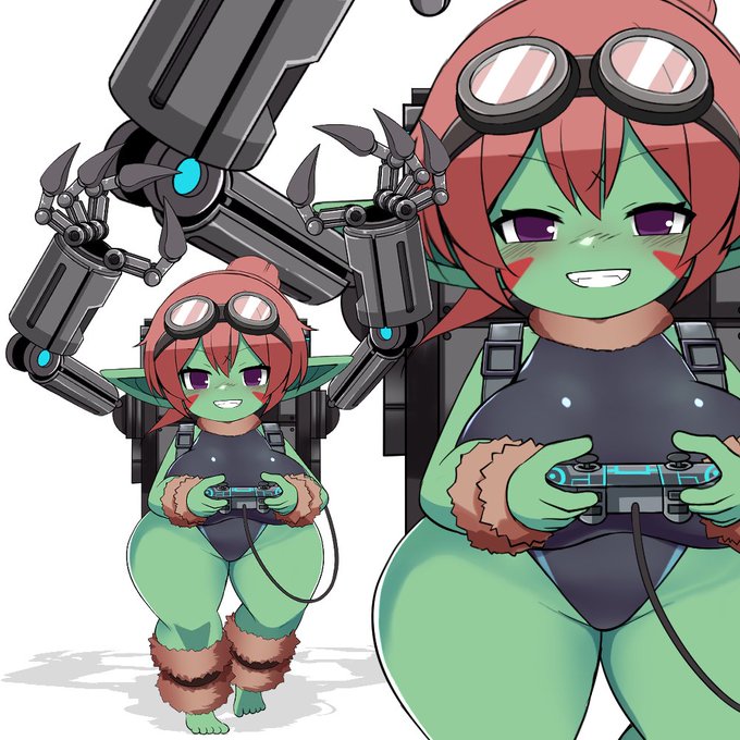 次作「レーヴランデのゆめひつじ」 ショートスタックゴブリンのムニちゃんのメカアーム形態立ち絵描きました My next project is "Reverande's Dream Sheep" I drew a character illustration of Muni, the short-stack goblin, in her mecha arm form.