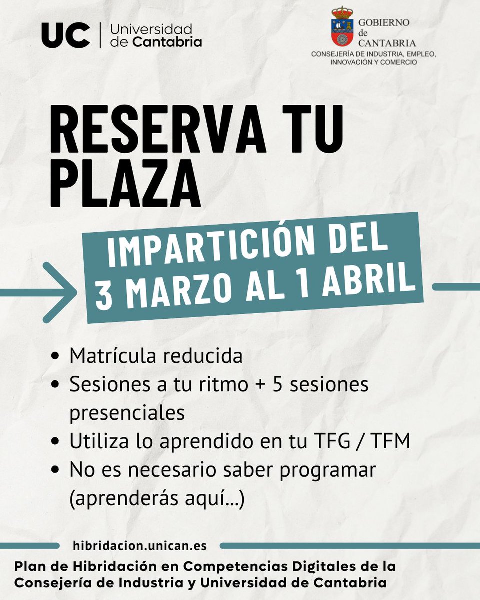 unican's tweet photo. 📢Abierta la inscripción de la microcredencial Datos y Programación en Python al servicio de la Gestión Empresarial.

- No es necesario saber programar
- Modalidad híbrida
- Impartición: 3/03-1/04
- Matrícula reducida: 23,82 €

🔗 Reserva ya tu plaza en: https://t.co/1t6NIRLHdF https://t.co/j6JwP3bNQ7