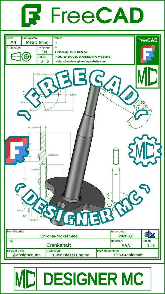 d3signer_mc's tweet image. Crankshaft (1.9cc Diesel Engine)

Sequence of steps in 3D modeling, in FreeCAD, for 3D printing.

#FreeCAD #TechnicalDrawing #3DModeling #Drawing #Practice #MadeWithFreeCAD #FromFreeCADtotheRealWorld #3DModel #3DPrint #OpenSource #3D #CAD #Fusion360 #Solidworks #Blender