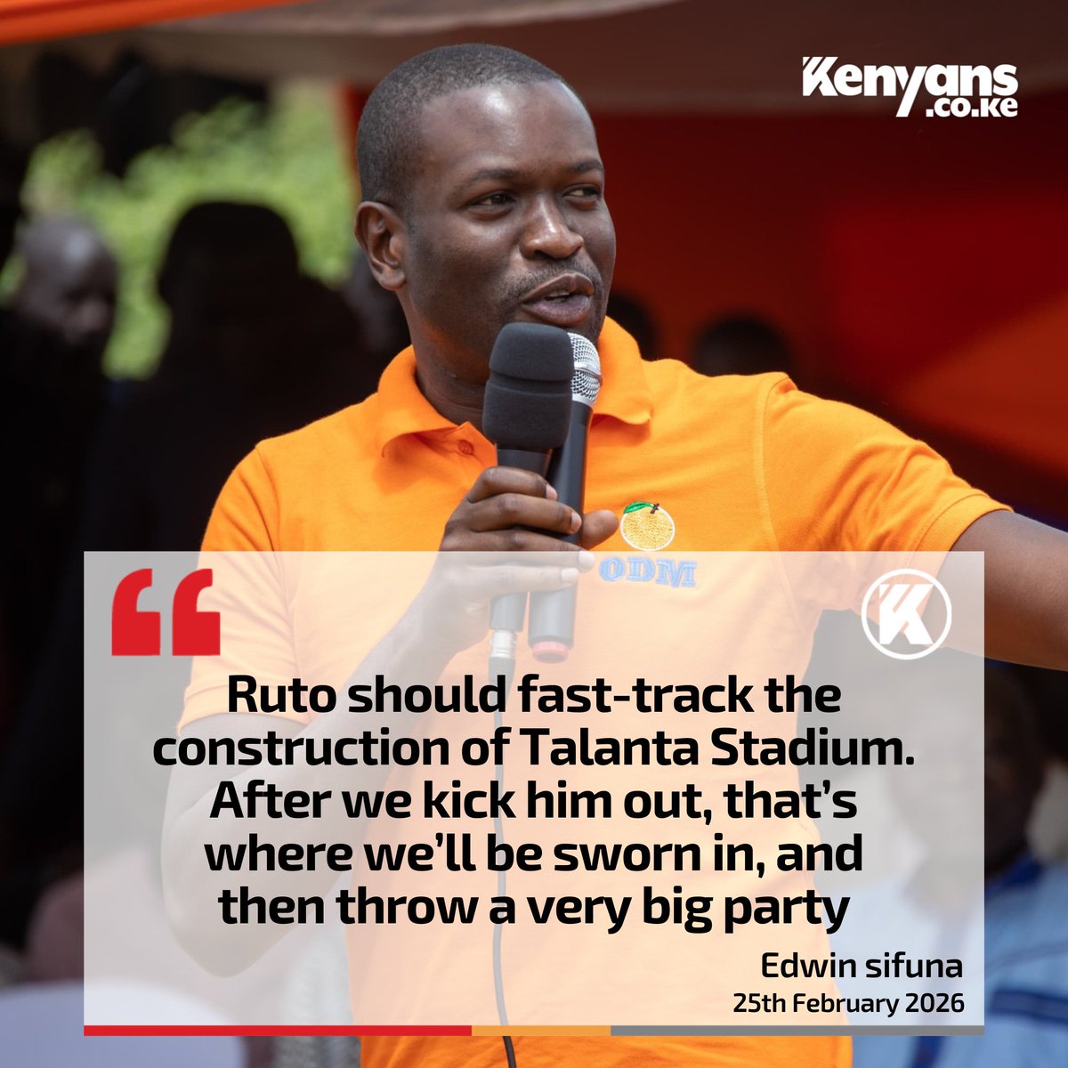 Talanta Stadium is where we'll be sworn in after we kick Ruto out - Edwin Sifuna