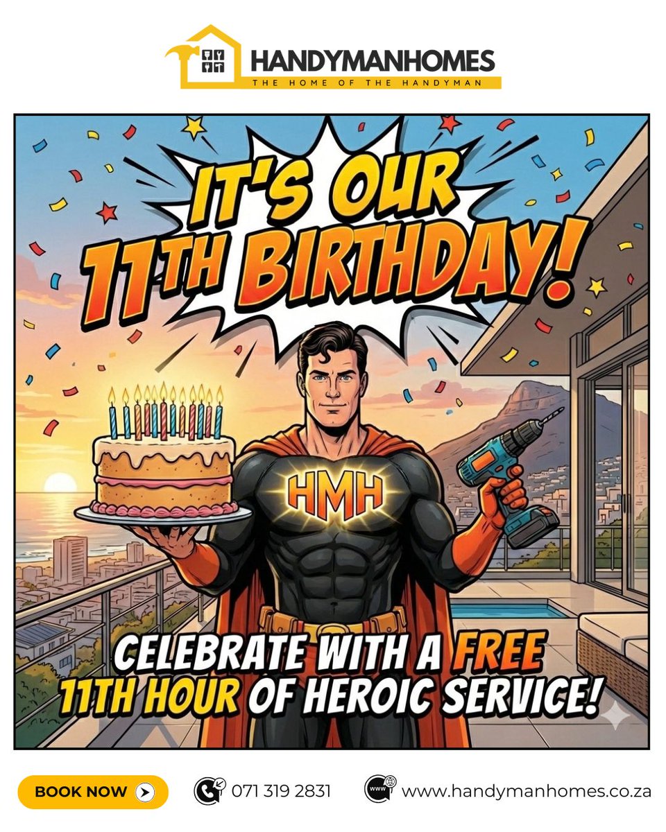 Handyman_Homes's tweet image. Enjoy a FREE 11th Hour of Service when you book a major project or snag-list clearance! 

Book your Hero!
handymanhomes.co.za

#HandymanHomes11 #CapeTownBusiness #TrustedService #HomeMaintenanceHero #CampsBayLiving #MilestoneCelebration