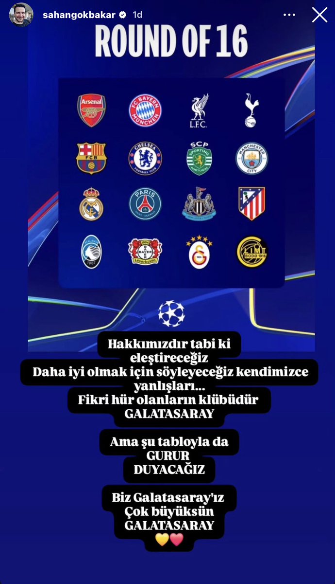 Şahan Gökbakar: "Hakkımızdır tabi ki
eleştireceğiz. Daha iyi olmak için söyleyeceğiz kendimizce yanlışları... Fikri hür olanların kulübüdür GALATASARAY.  Ama şu tabloyla da  gurur duyacağız. Biz Galatasaray'ız! Çok büyüksün GALATASARAY 💛❤️"