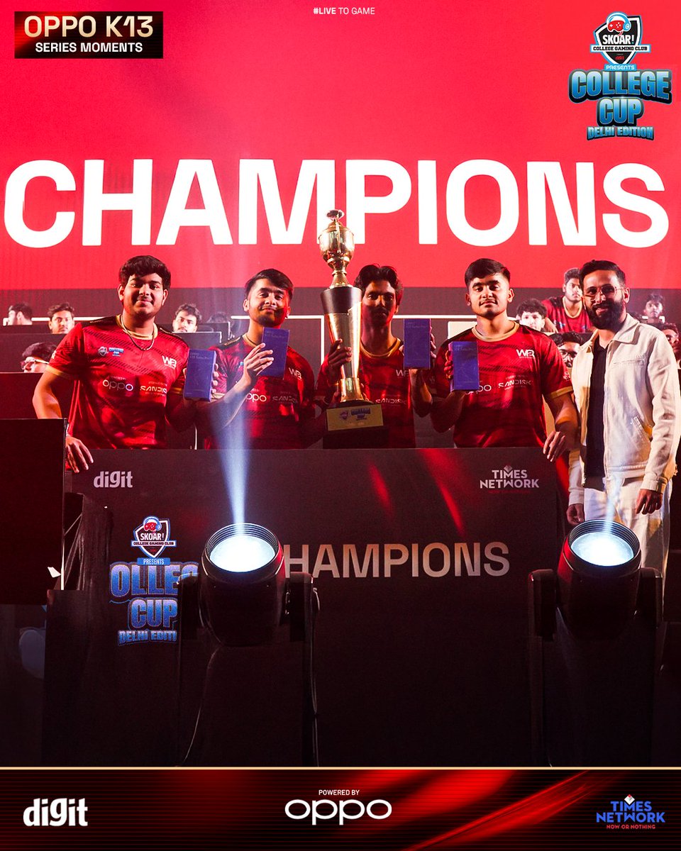 skoar's tweet photo. We felicitated our winning teams with OPPO K13 Series at the LAN FINALS of Skoar College Cup powered by @oppoindia 🔥

Smooth gaming performance for an experience that never lags! 🙌

#skoarcollegecup #skoar #gaming #bgmi #bgmiindia https://t.co/7Krrua6D1g