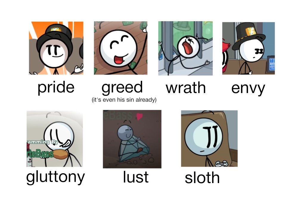 7 deadly sins portrayed by only Henry. I've done this before and posted it on Reddit, but now I edited it...
#HenryStickmin #THSC #meme #SevenDeadlySins