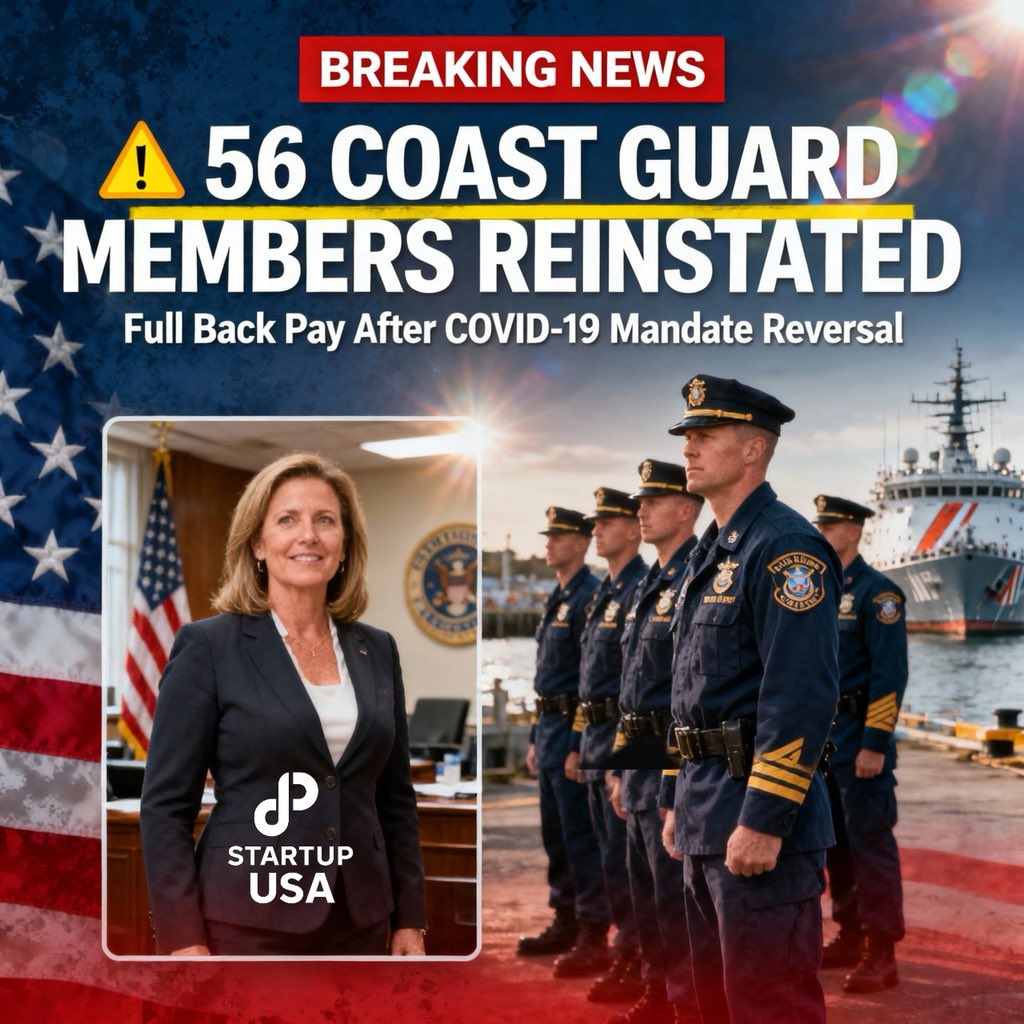 STARTUPUSANEWS's tweet photo. The Department of Homeland Security announced that 56 U.S. Coast Guard members separated under the COVID-19 vaccine mandate will be reinstated with full back pay, benefits, and restored career status. 👇

#USNews #CoastGuard #DHS #PolicyUpdate #BreakingNews https://t.co/R4kSJcb7vz
