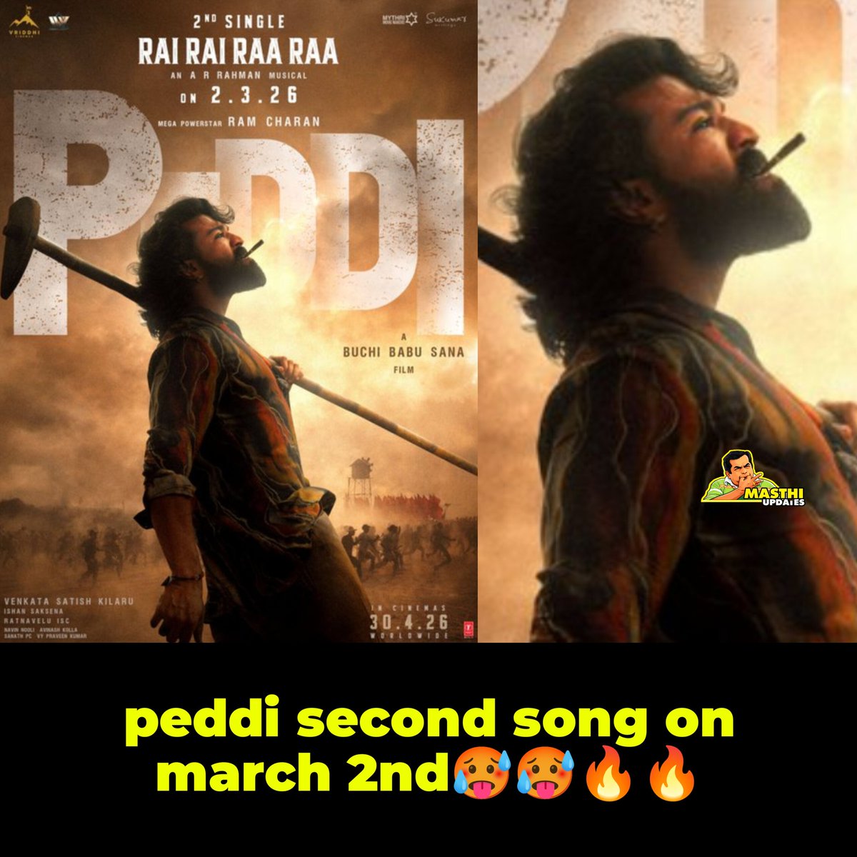 cine_muchatlu's tweet photo. #PEDDI second single #RaiRaiRaaRaa out on March 02. https://t.co/M5FfOeGKT0