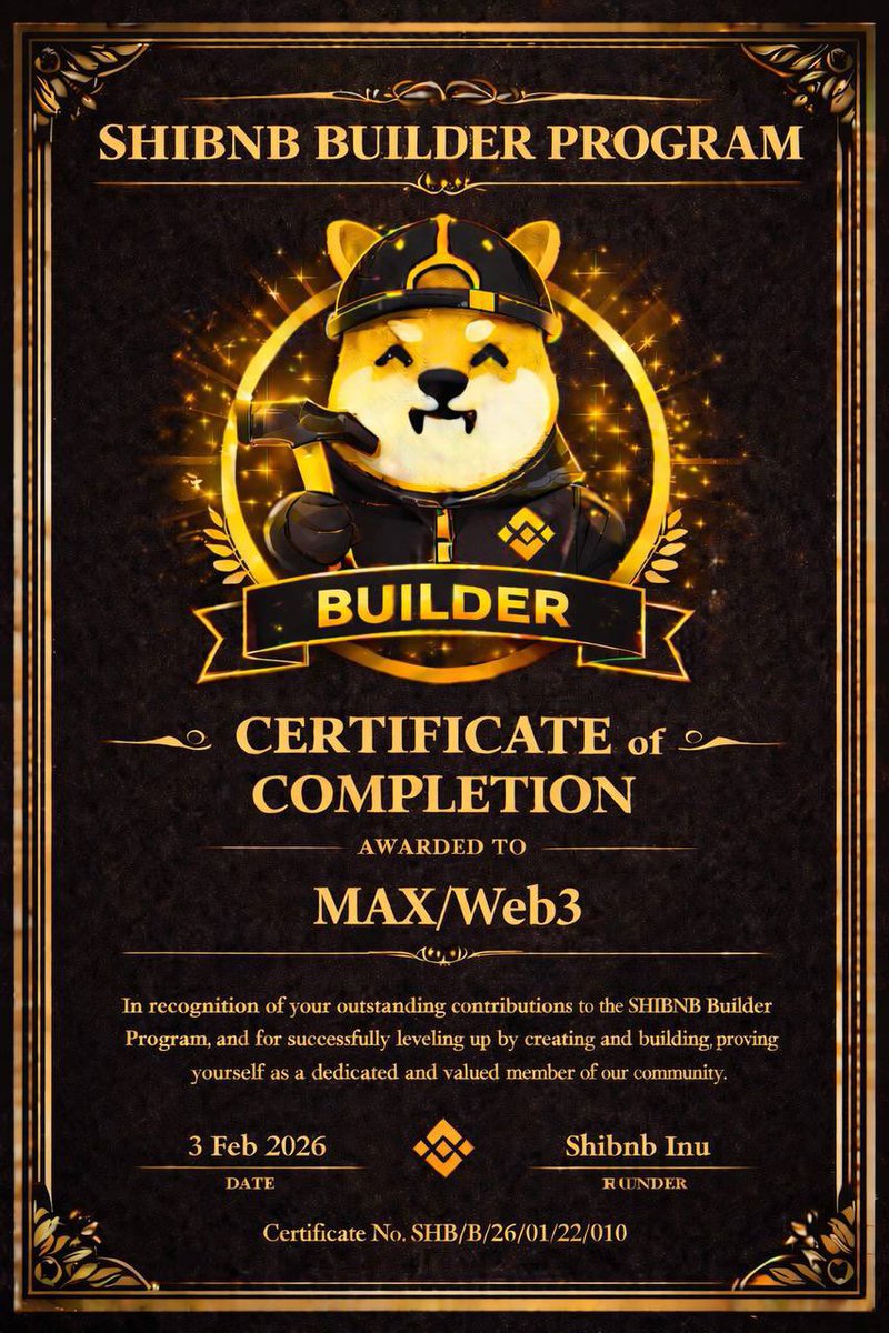 MAXWeb3s's tweet image. Honored and grateful to receive my Builder Certificate from #SHIBNB 

This recognition means growth, consistency, and true commitment to building in Web3.

Thank you to the amazing community , we’re just getting started. 

#SHIBNB #BUIDL