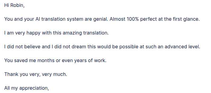 robinDesBles's tweet photo. Sometimes it's nice doing customer support 🥰

(from my solo startup translateabook dot com) https://t.co/OFfO1R7vjR