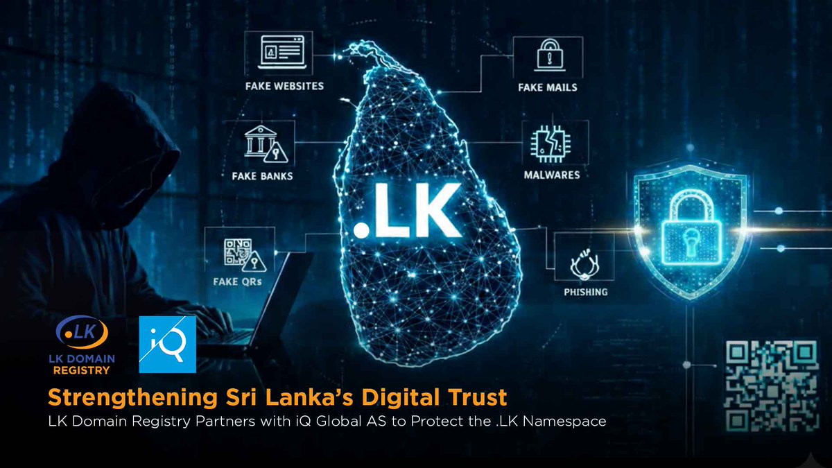 LK_Domain's tweet photo. We are happy to announce our strategic partnership with iQ Global AS to further strengthen oversight and security across the .LK namespace 🇱🇰
Read more: https://t.co/zcelUvWFzp

#LKDomainRegistry #DotLK #CyberSecurity #Partnership #DigitalTrust #SL https://t.co/gZSps7Vrvl