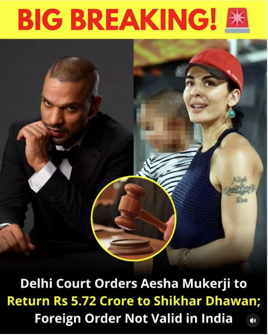 DankDubey's tweet photo. 🚨 BIG BREAKING for #ShikharDhawan! 🏏⚖️

#DelhiCourt orders ex-wife #AeshaMukerji to return ₹5.72 Cr + 9% interest, says #Aussie property orders not valid in #India.

From courtroom battles to a fresh start — comeback loading? 👀

#DelhiCourt #CricketNews #LatestNews https://t.co/ZBCCBQnqEE