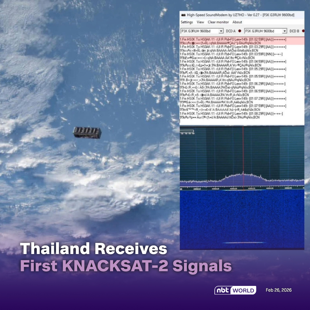 NBTWORLDNews's tweet photo. Thailand successfully receives signals from KMUTNB’s KNACKSAT-2 satellite.

Read more: https://t.co/fW8KJuNgLB

#KNACKSAT2 #ThailandSpace #CubeSat #PM25 #TransboundaryHaze #ThailandLaos https://t.co/uNhLCEUUkj