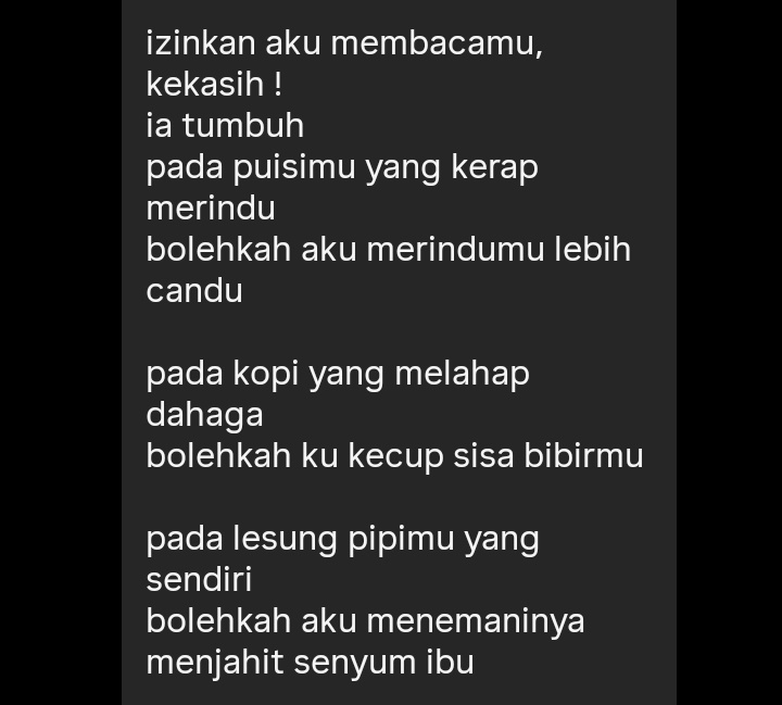 Di Kendari, puisi itu tertulis untuk ku. Ia tuangkan soal Ungke, seseorang yang puitis dari kota Kolaka tanah Mekongga. 🤍