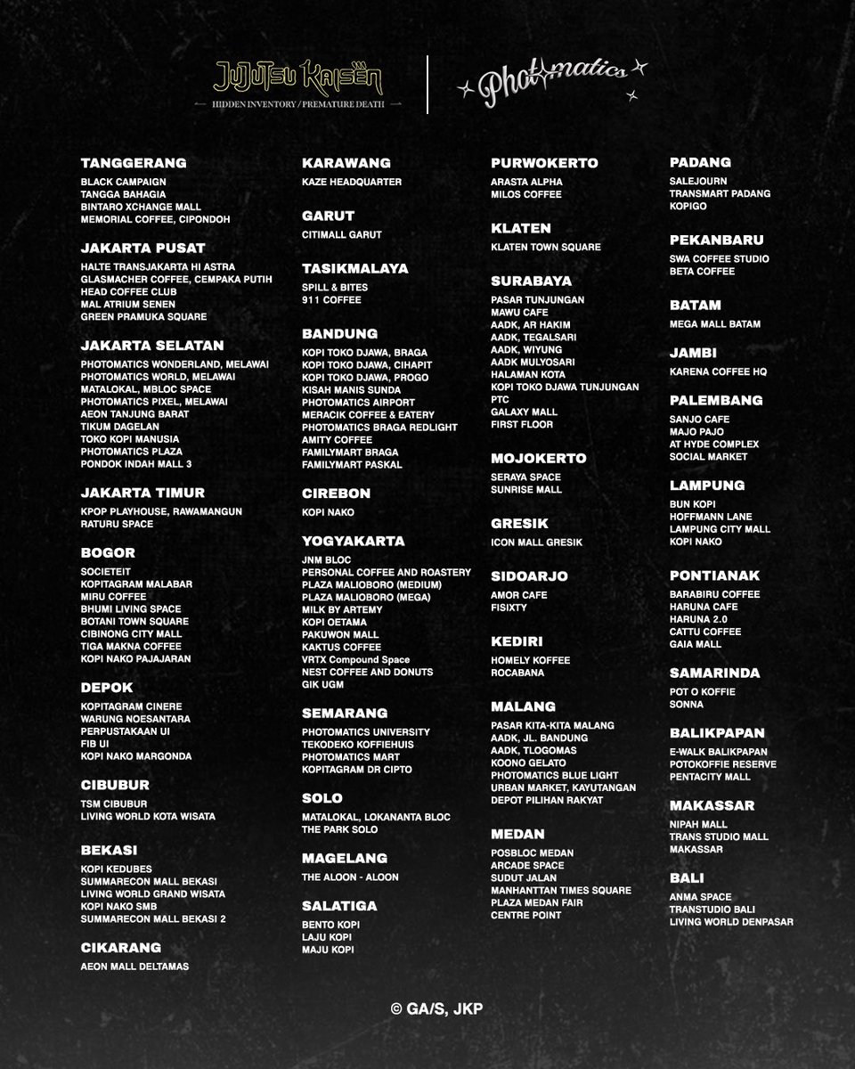 FRAME KOLABORASI JUJUSTU KAISEN | PHOTOMATICS!!

Mulai 27 Februari 2026, kalian sudah bisa pakai frame spesial ini di seluruh cabang Photomatics tertera! Pilihan frame-nya banyak, tinggal pilih favorite frame kamu! 

Tag teman yang mau kamu ajak foto di kolom komentar ya! 👀✨