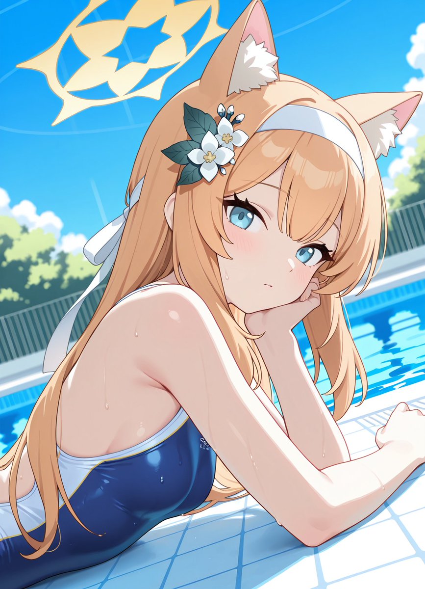 utsuwa01's tweet photo. Blue sky, Poolside / 伊落マリー
#BlueArchive 
SFW anime-style illustration. No nudity. https://t.co/Ssq85A2ZSa