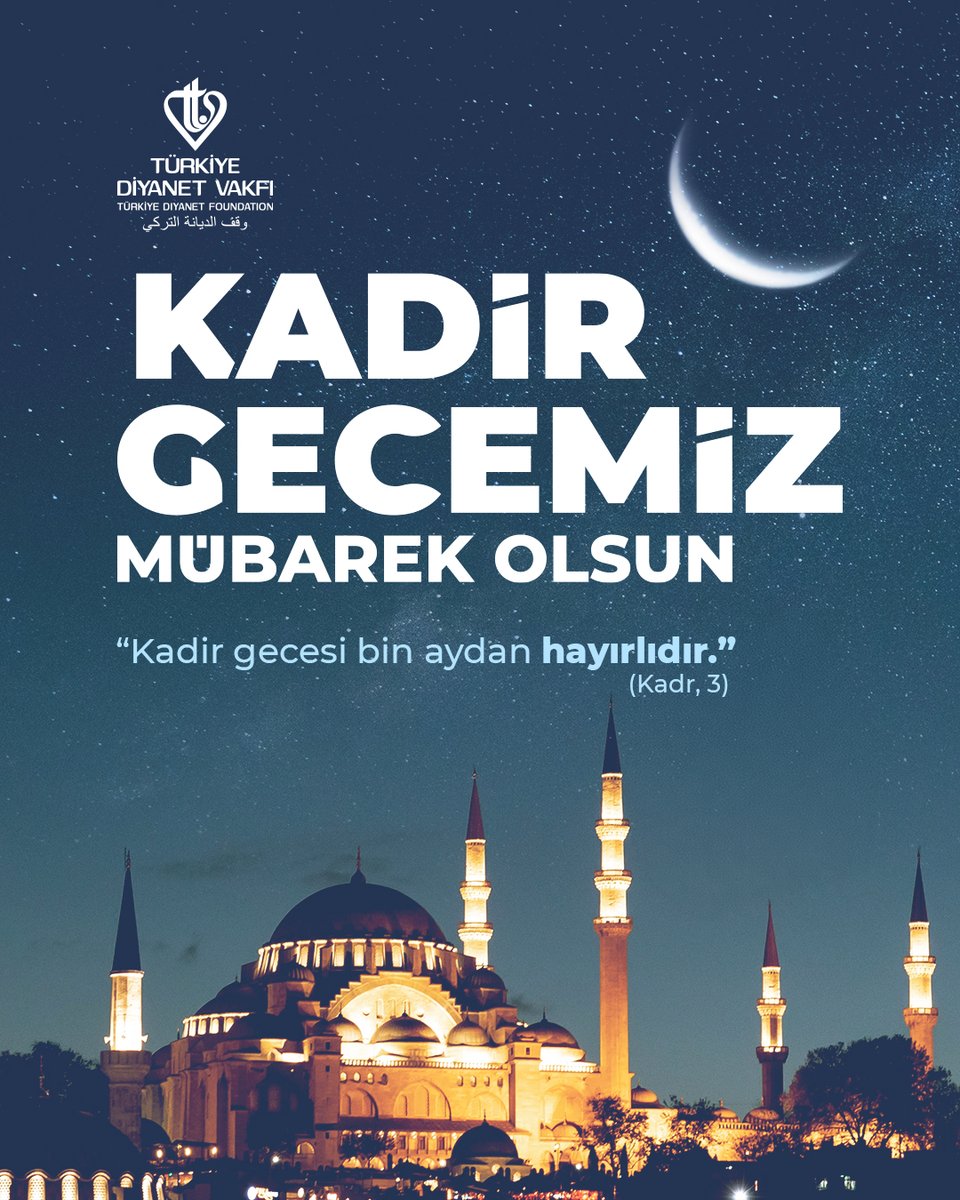 DiyanetVakfi's tweet photo. Hayat rehberimiz Kur’an-ı Kerim’in nazil olduğu, bin aydan hayırlı Kadir Gecesi’nin tüm insanlığa rahmet, esenlik, barış ve huzur getirmesini Cenab-ı Hak’tan niyaz ederiz.

#KadirGecesi https://t.co/469I4kdMF5