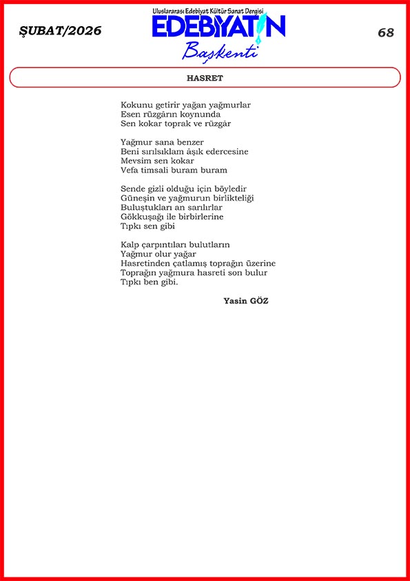 Yasin Göz'den güzel bir şiir daha: Hasret...
edebiyatinbaskenti.com 
#şiir 
#şair