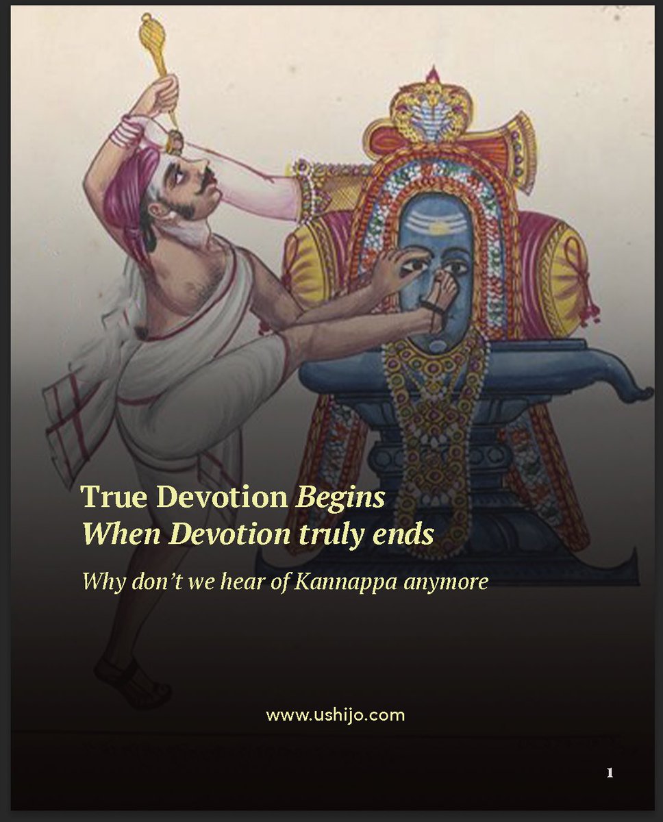 Ushijo_co's tweet photo. He placed his foot on the Śiva Liṅga and plucked out his own eye.

Not out of ignorance. Out of love.

Bedara Kannappa knew no mantra. No ritual. No rules.

But when he saw Śiva bleed, he did not hesitate.

He gave what was most precious to him.

Not for blessings. Not for merit. Not for liberation.

He gave because he could not remain separate.

This is what most people miss.

True bhakti is not something you can imitate. It is not a performance.

It is the end result of countless lifetimes of inner ripening.

Scriptures say Kannappa was Arjuna reborn. What was once effort had become effortless surrender.

The final truth is this:

You do not perform devotion.

When the ego dissolves, the Divine performs devotion through you.

Explore Ushijo spiritual books - https://t.co/rQ3tEYKviF

Read the complete article here - https://t.co/MFC4xC436J