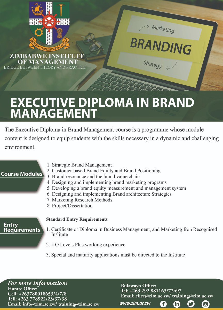 ZimbabweInstit3's tweet photo. 🎓 Executive Diploma in Brand Management – Enrol Now!

📅 Intakes Now Open
📍 Flexible Learning | Executive-Friendly Schedule

🚀 Take the next step. Become a Brand Leader.

#brandmanagement #executivediploma #MarketingLeadership #buildyourbrand #ProfessionalDevelopment https://t.co/FiYmfEzGcX