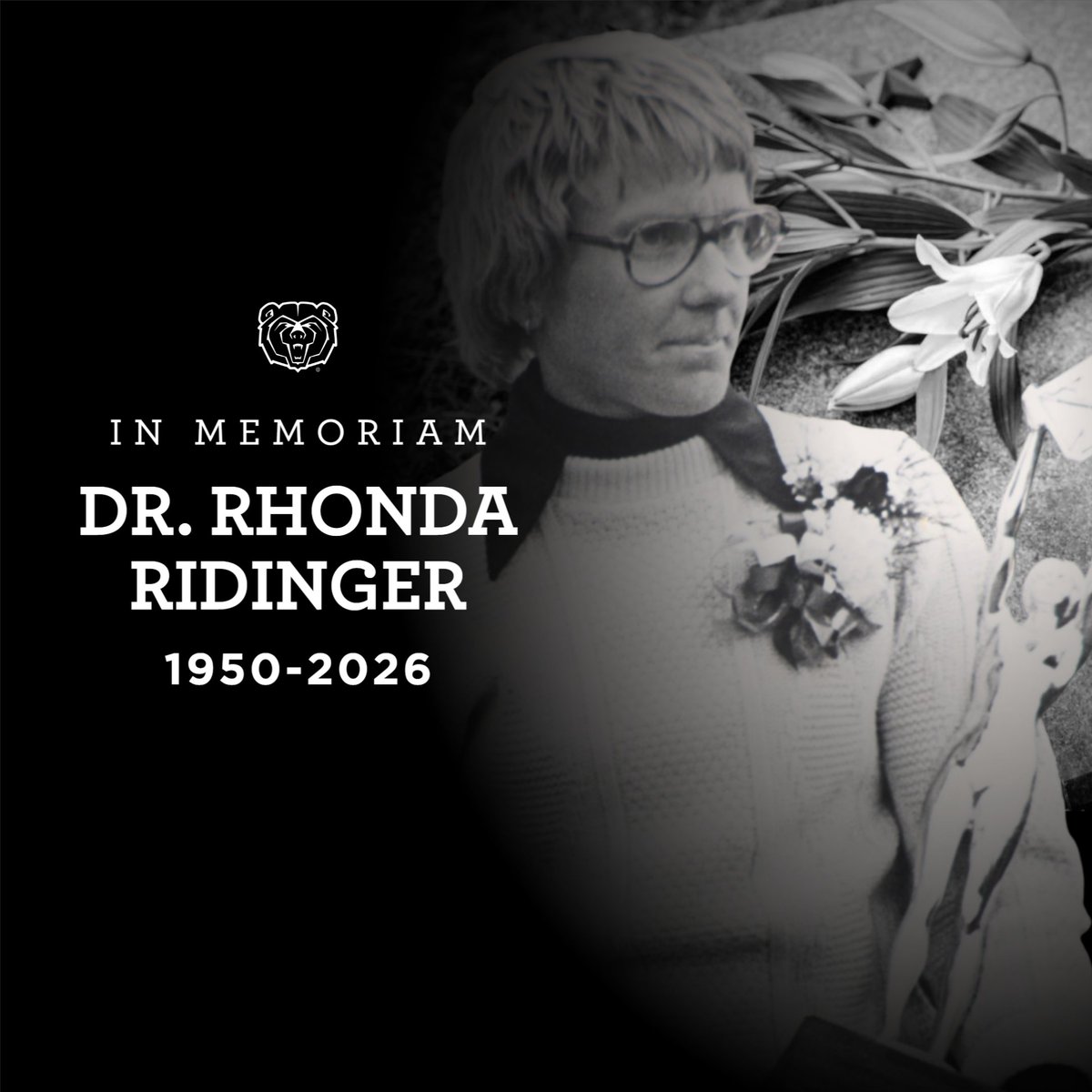 MissouriStBears's tweet photo. Missouri State honors the legacy of hall of famer, wall of famer, national champion and women's athletics pioneer Dr. Rhonda Ridinger who passed away earlier this week. Our thoughts are with her family and friends at this difficult time.

https://t.co/fqfMe5lIPH https://t.co/YHk2BBY5P8