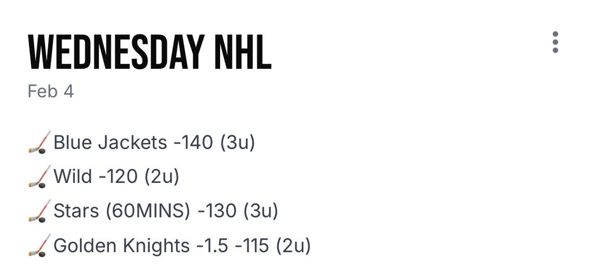 ThisGirlBetz's tweet photo. #NHL BACK ? SO ARE WE !
Picking up where we left off.
BACK TO BACK TO BACK SWEEP ! 🧹 

Legendary 🔥12-0🔥 RUN.

@Winible FREE VIP. Join and Cash tmr.
https://t.co/gYsEvtRaG9

✅🏒Captitals -150 (2u)
✅🏒Avalanche/Mammoth u6.5 -120 (2u)
✅🏒Jets -130 (2u)
✅🏒Oilers/Ducks o6.5 -145 (3u)

✅🏒Hurricanes (60MINS) -140 (2u)
✅🏒Senators -125 (3u)
✅🏒Capitals (60MINS) -105 (2u)
✅🏒Golden Knights -135 (3u)

✅🏒Blue Jackets -140 (3u)
✅🏒Wild -120 (2u)
✅🏒Stars (60MINS) -130 (3u)
✅🏒Golden Knights -1.5 -115 (2u)

#Gambling𝕏