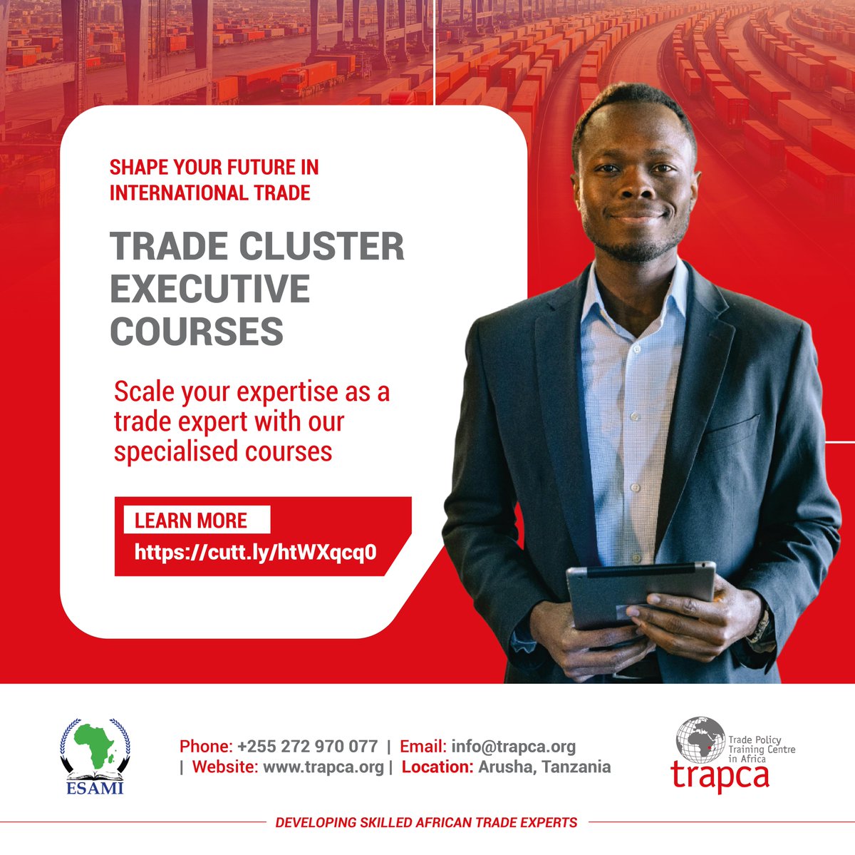 esami_trapca's tweet photo. Scale your expertise as a trade expert with our specialised courses - designed to sharpen your strategy, deepen your impact, and position you at the forefront of global trade leadership.

🔗 Apply Now: https://t.co/cEmtnsxxYr

@ESAMI_INSTITUTE 

#TRAPCA #ExecutiveCourse #Trade https://t.co/bhkpPEt5q4