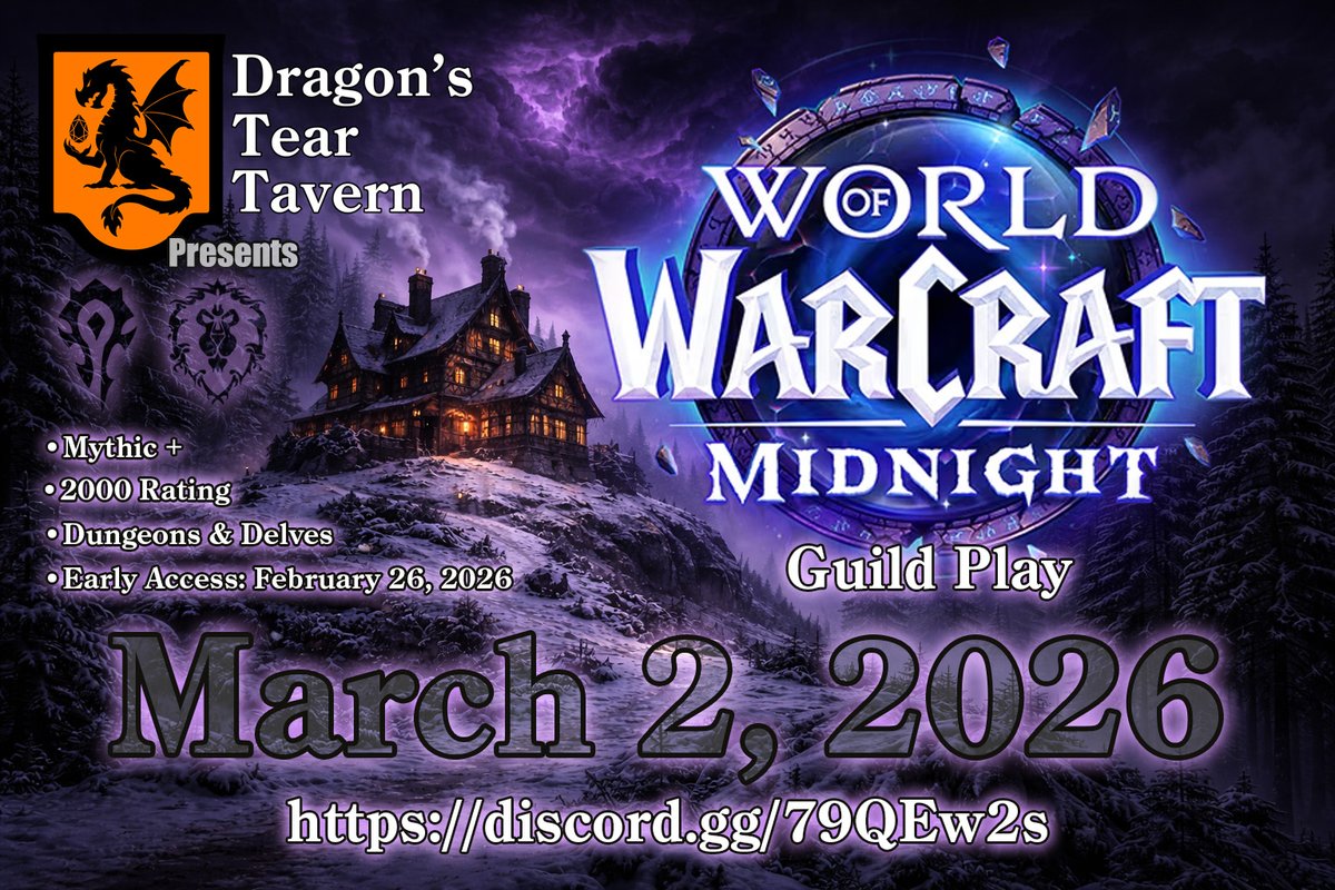 DTTGames's tweet photo. Midnight is nearly here! It's time to clear your quest logs, and empty your bags. Rally with us during Early Access and on Midnight's launch day of March 2nd. Join us on Discord (https://t.co/YK5gF8q0Nr) so we can help you gear up! https://t.co/sfYSVZvRjw