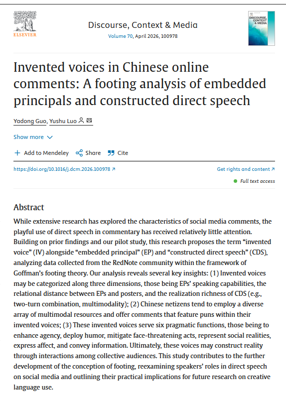 Discourse, Context and Media tweet media