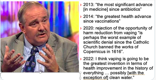 SimonChapman6's tweet image. PhD opporyunity for linguists: emergence of unbridled hyperbole among #vaping theologians like the UK's David Nutt