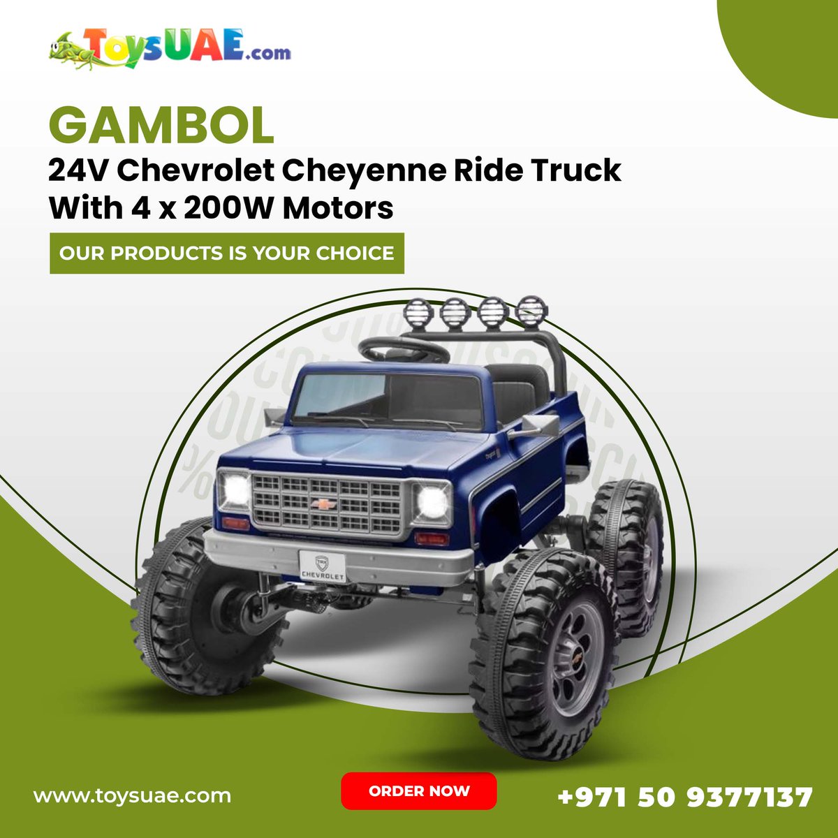 ToysuaeOfficial's tweet image. Let your little adventurer ride in style with the GAMBOL 24V Chevrolet Cheyenne Ride Truck 🚙🔥

🌐 Shop now: zurl.co/TFseK
📞 Call/WhatsApp: +971 50 9377137

#ToysUAE #RideOnCar #KidsRideOn #ElectricRideOn #ChevroletRideOn #24VRideOn