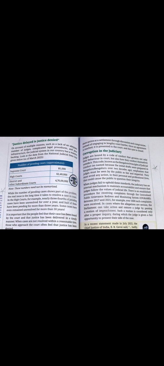 Justice is due means justice is denied

न्याय में देरी न्याय नहीं मिलने के बराबर है

Cases pending in courts- 
Supreme court - 81000
High courts -6240000
District court - 47000000

और इनकी छुटिया ही खत्म नहीं होती 
कोई एकाउंटेबिलिटी नहीं 

#Justicia
#Judiciary 
#NCERT 
#sstvi