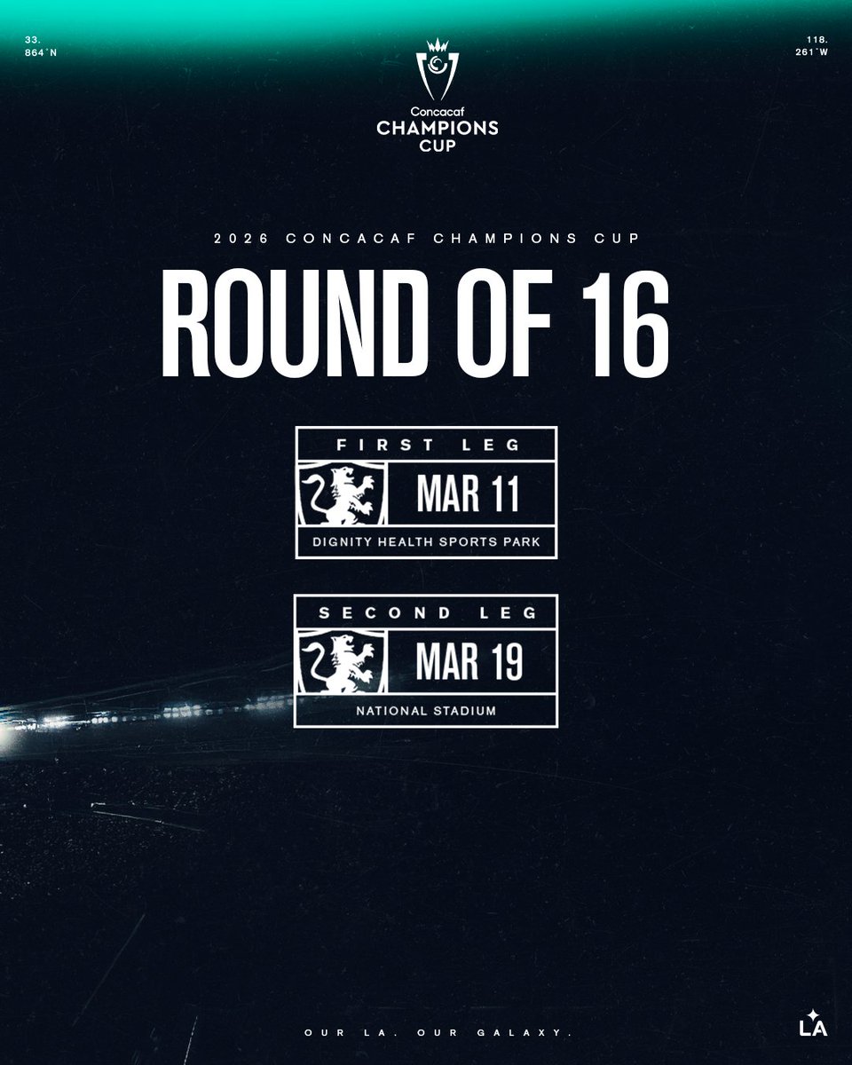 LAGalaxy's tweet photo. Ticket punched to @TheChampions Round of 16 💫

Ticket availability for our Round of 16 home match vs. Mount Pleasant FA on March 11 will be announced next week. https://t.co/nbTvbK8Iya