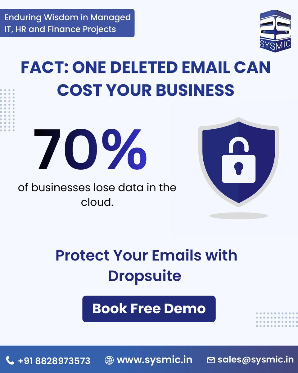 sysmicit's tweet image. ⚠️One deleted file can cost your business.
Secure your Dropbox with automated backup today. 

👉 Book your FREE demo
sysmic.in/dropsuite-emai…

📞 +91 8828973573
🌐 sysmic.in
📩 sales@sysmic.in

#Sysmic #Dropbox #CloudBackup #DataSecurity