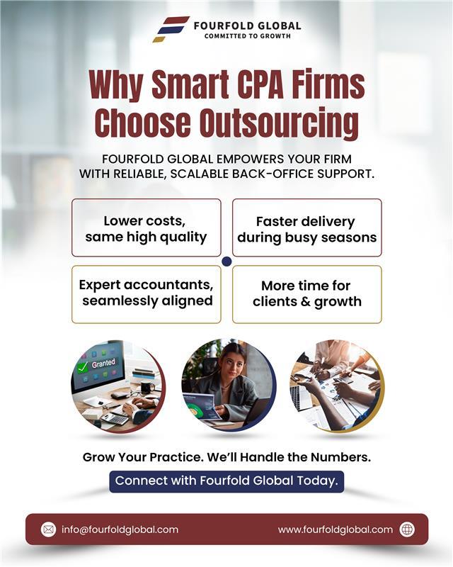 FourfoldGlobal's tweet photo. Growth doesn’t come from working longer hours it comes from building the right support behind your firm.

Expand capacity, reduce costs, and stay ahead during peak season with expert outsourcing designed for CPA firms.

#CPAFirms #AccountingOutsourcing #CPAGrowth #FirmScaling https://t.co/DJMNoTSFoO