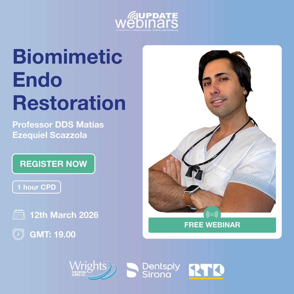 DentalUpdateUK's tweet photo. ⭐ Biomimetic Endo Restoration

𝗙𝗿𝗲𝗲 𝗪𝗲𝗯𝗶𝗻𝗮𝗿 | 𝟭 𝗵𝗼𝘂𝗿 𝗖𝗣𝗗

📅 12th March
🕖 GMT: 19:00-20:30

Secure your spot, register now 👉 https://t.co/7AdXlbEk5t

Brought to you by Wrights Dental

#DentalUpdate #UpdateWebinars https://t.co/QDNuh7n4QV
