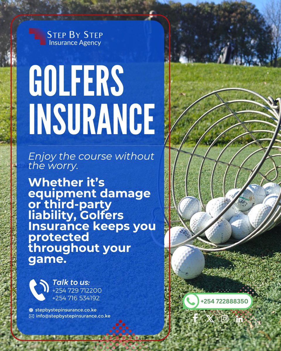 StepByStepIA's tweet image. ⛳ Golfers Insurance
Enjoy the course without the worry. 🏌️

Whether it’s equipment damage or third-party liability, Golfers Insurance keeps you protected throughout your game.

#GolfKenya #GolfersInsurance #InsuranceKE #StepByStepInsurance #PlaySafe